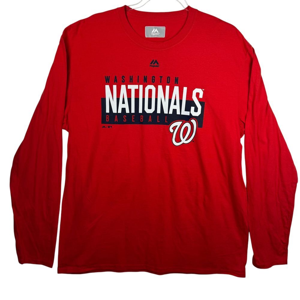 Majestic Washington Nationals Baseball Long Sleeve T-Shirt‎ MLB Fan Gear XL